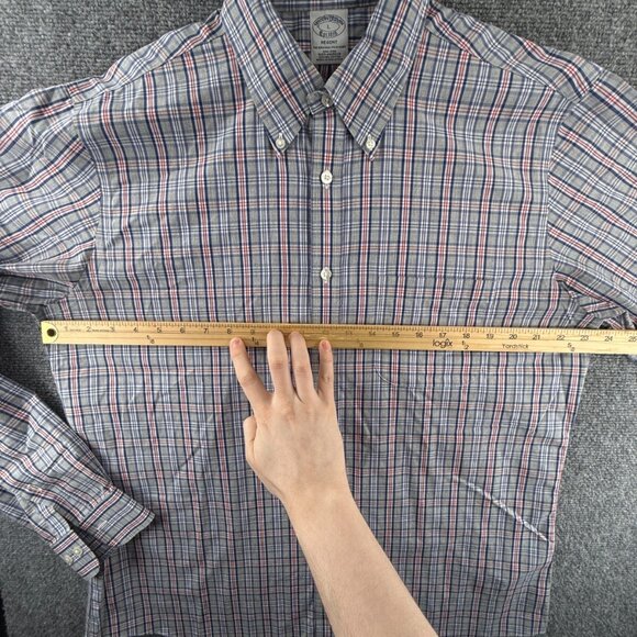Brooks Brothers Large Regent Gray Red Plaid Button Up Shirt Long Sleeve Supima - Picture 5 of 12